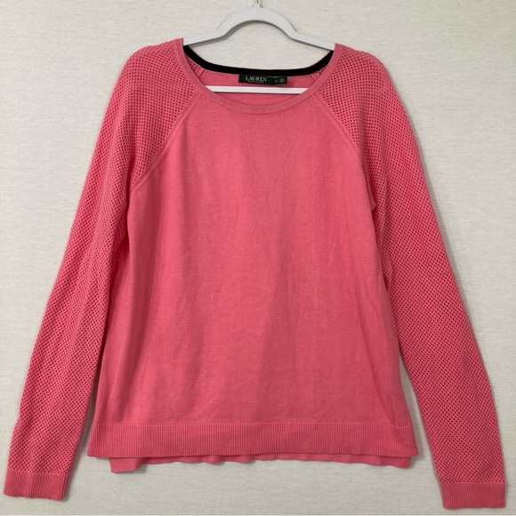 Lauren Ralph Lauren Pink Round Neck Mesh Sleeve Knit Pullover Top XL - Picture 1 of 10